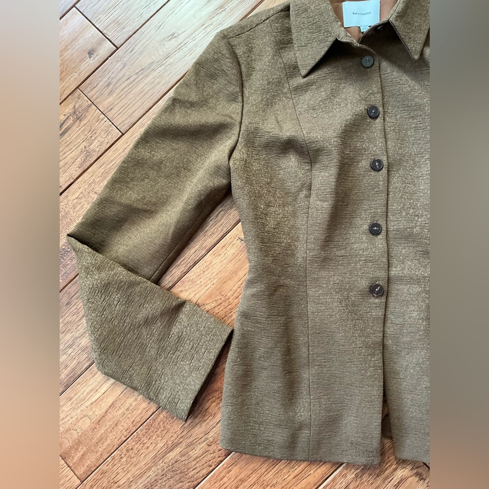 Reformation Chloe Button Down, Collared Top, Brow… - image 3